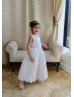 Blush Pink 3D Floral Petal Satin Flower Girl Dress